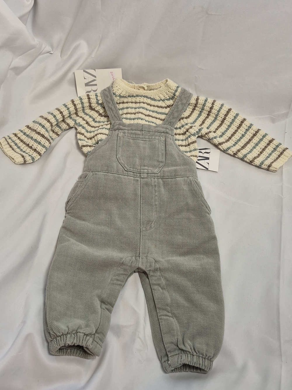 Zara Baby Striped Knit Sweater Corduroy Overalls Set 3-6 Mo Soft Aesthetic Gift!